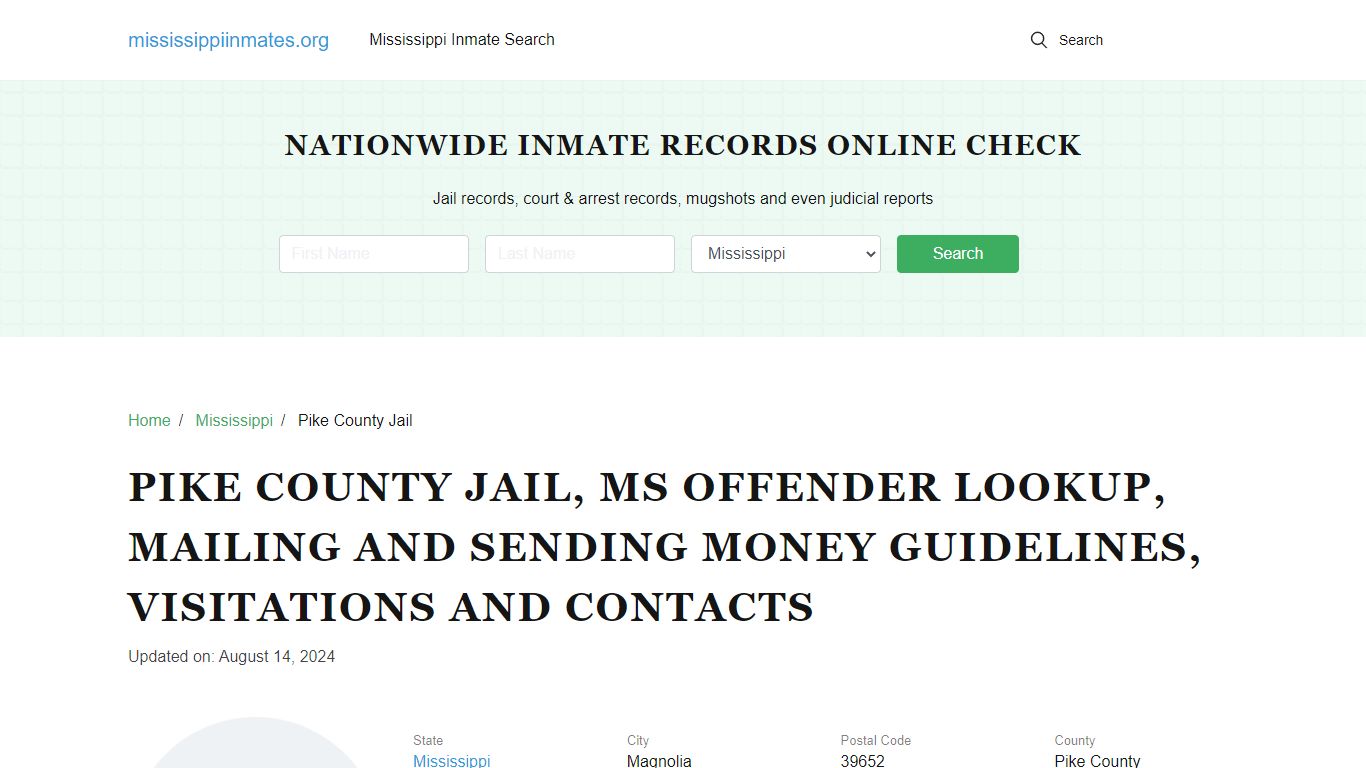 Pike County Jail, MS: Inmate Search Options, Visitations, Contacts